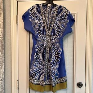 Blue geometric pattern silk dress